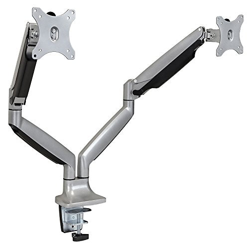 Mount-It! (MI-1772) Dual Monitor Arm Mount Desk Stand Two Articulating Gas Spring Height Adjustable Arms | Fits Up To 32" VESA 75 100 Compatible Screens | C-Clamp and Grommet Bases (Silver) - color: Silver