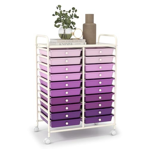 LDAILY Rolling Cart with Drawers, Classroom Storage for Teacher,Purple - color: Gradient Purple, size: 20 Drawer