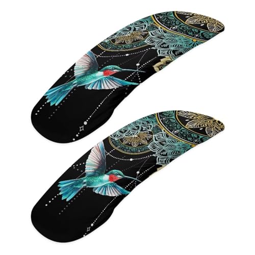 Hummingbird Print Computer Chair Armrest Covers, Boho Pattern Print Office Chair Slipcovers Set of 2, Removable Soft Armrest Covers Protector - color: Black and Blue - Hummingbird Boho Pattern