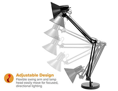 Bostitch Office VLF100D Swing Arm Desk Lamp, Metal, 36" Reach with Multi-Joint Adjustment, Includes Replaceable LED Bulb (VLF), Black - size: Desk 36" Reach, style: Base, Black