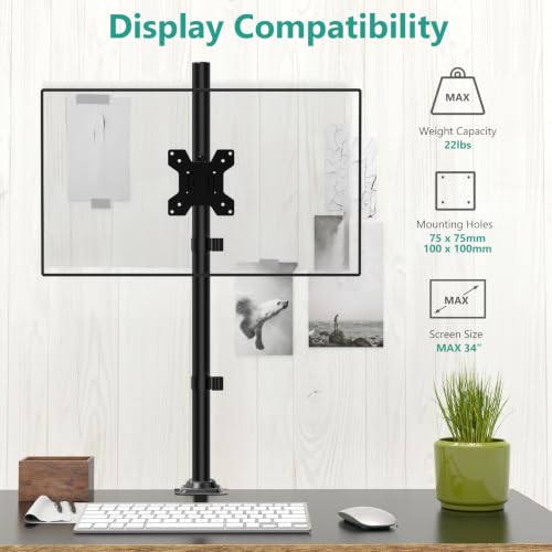 WALI Tall Monitor Arm Mount for Desk for 13-34 inch Screens, 22 lbs per Arm | Single Extra Tall Monitor Mount, Full Motion with Tilt, Swivel, Rotation, VESA Mount 75/100mm,for Office/Home (M001XL), Black - size: 13"-34", style: Single