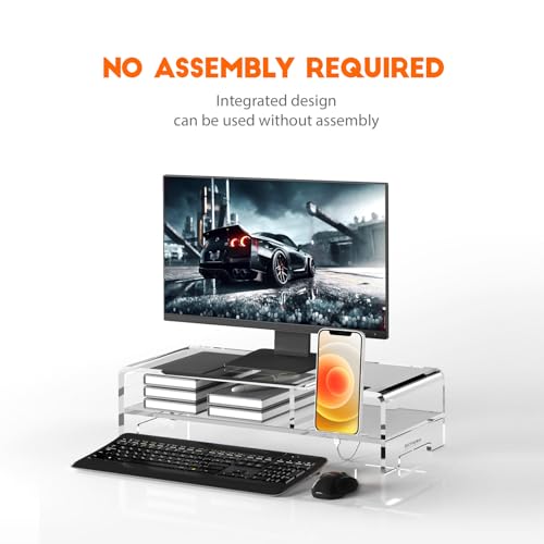 BEYGORM Acrylic Monitor Stand for Full Keyboard, 20" Wide 2-Tier