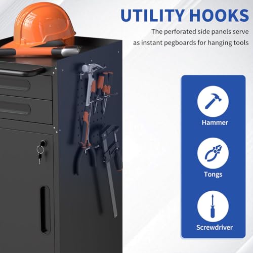 Narrow Rolling Tool Cabinet with Drawers, Lockable Garage Storage Cabinet with Wheels, Slim Metal Tool Chest Organizer for Workshop, Warehouse, Utility Room & Small Spaces