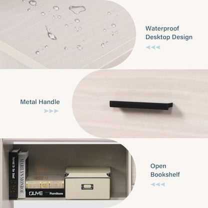 Small Desk with 4 Drawers, Computer Desk with File Drawer and Monitor Stand - color: Milky White