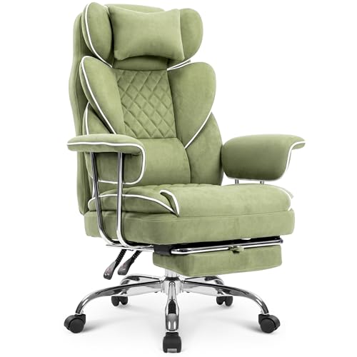 NEO CHAIR Big & Tall Leather Office Chair, High Back, Lumbar Support, Green | Gaming Chair for Adults and Computer Use, Reclining Office Chair with Foot Rest, Massage, Comfy Design and Heavy Duty Support - color: Green