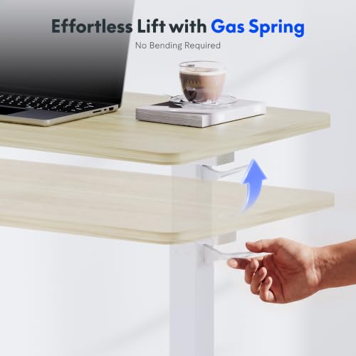 FLEXISPOT H7 32" Pneumatic Height-Adjustable Overbed Table with Wheels - color: White Wood Grain, size: Large
