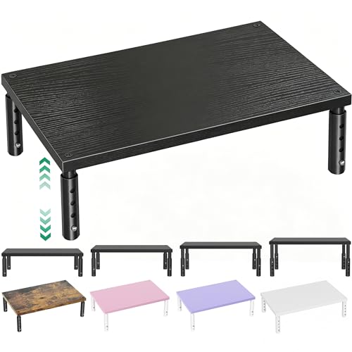 OPNICE Adjustable Monitor Stand Riser for Desk, Wood Computer & Laptop Stand, Desk Organizers and Accessories, Office Desk Accessories & Workspace Organizer for Home Office Supplies, Black - color: Black, size: Adjustable Height