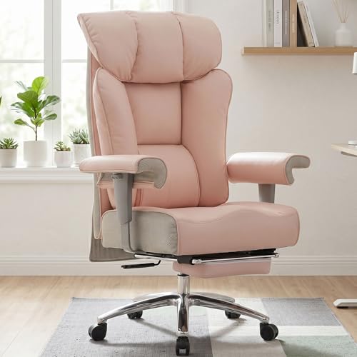 Efomao Big & Tall Pink Executive Office Chair 400lbs, Extra Wide 23.2" PU Leather Desk Chair for Women with Footrest, Pocket Spring & Adjustable Arms for Home Office - color: 3060-pink