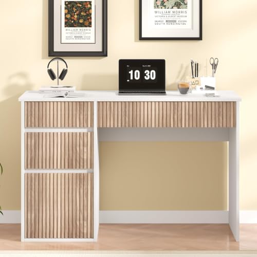 4 EVER WINNER White Desk with Drawers, 48 Inch Computer Desk with Storage - color: White, size: 48 Inch