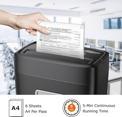 Bonsaii 6-Sheet Micro Cut Paper Shredder for Home, P-4 Security Level | Shreds Credit Cards, Mail, Staples & Paper Clips, 4.2-Gal Bin, Small Shredder for Home Office, C261-D - size: Microcut 6 Sheet