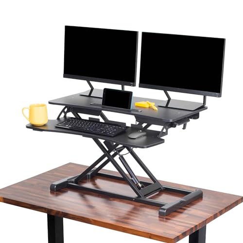 Flexpro Hero 32 Inch Standing Desk Converter, for Office and Home, Height Adjustable, 2 Level Sit to Stand Workspace with Keyboard Shelf & Monitor Riser, Sit or Stand (Black, 32 x 18 x 4.5 to 20) - color: 32 Inch