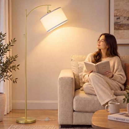 Upgraded Gold Arc Floor Lamp Adjustable Height 55-63in, 3 Color 9W LED Bulb - color: Gold+White Shade-Arc