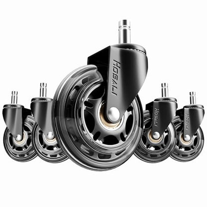 HOSALI 3 Inch Office Chair Wheels - Rubber Chair Casters Replacement, Heavy-Duty Computer Gaming Desk Caster Wheel Smooth & Safe Rolling for All Floors Including Hardwood and Carpet, Set of 5 - style: Modern-Black