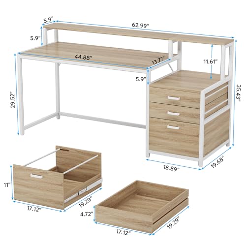 Tribesigns 63 Inch Computer Desk with File Drawer Cabinet, Home Office Desk - color: Walnut