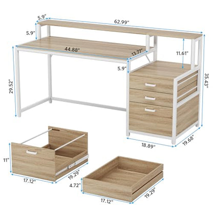 Tribesigns 63 Inch Computer Desk with File Drawer Cabinet, Home Office Desk - color: Walnut