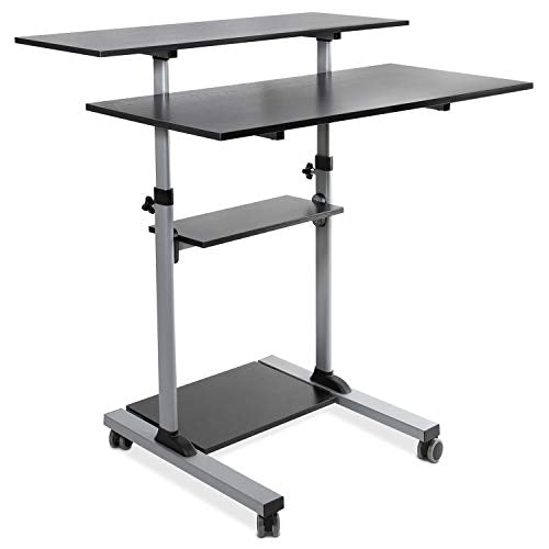 Mount-It! Mobile Standing Desk | Height Adjustable Rolling Desk with 40 Wide Table Tops | Multi-Purpose Rolling Presentation Cart with Four Platforms | (MI-7970) - color: Grey
