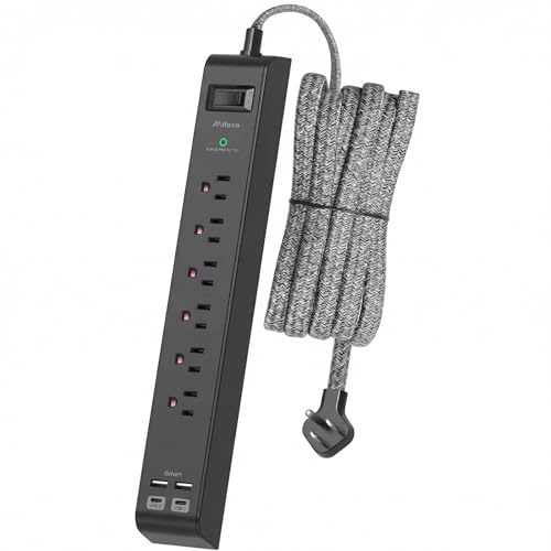 Mifaso Surge Protector Power Strip 10FT, Ultra Flat Plug, 6AC & 4 USB Ports | 2 USB-C Desk Charging Station, 1080J Surge Protection, Wall Mountable for Home, Office, Dorm Essentials, ETL Listed, Black - color: Black, size: 10FT