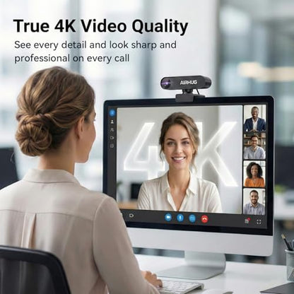 AIRHUG 4K UHD USB Webcam No Mic with Privacy Cover, USB Camera | 16MP Sony Sensor, PDAF Fast Focus, 63° Gold FOV, Auto Light Correction, Privacy Cover for Secure Meetings - style: 4K Webcam Without Mic