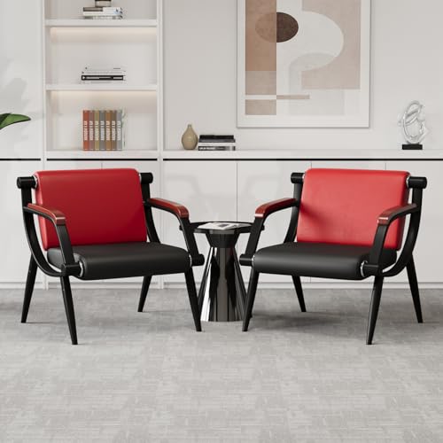 wonline Office Waiting Room Chairs Set of 2 Black Reception Guest Chairs with Arms Lobby & Waiting Room Furniture for Clinic, Hospital, Airport, Salon, Bank, Barber-Red&Black - color: Red&black, size: 2pcs*1-seat