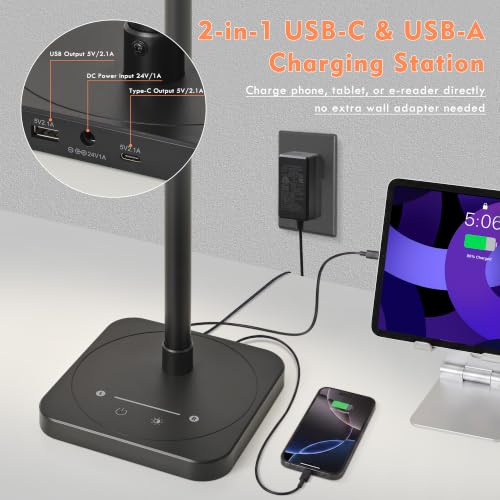 BOHON Desk Lamp for Home Office Dual Head 24W Swing Arm Task Lamp Black - color: Black, size: Large