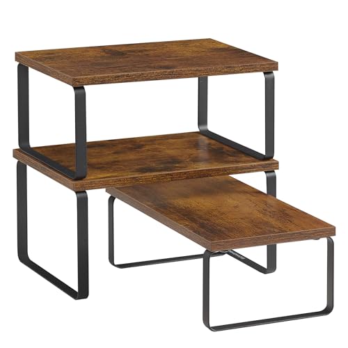 SONGMICS Cabinet Organizer Shelf, Set of 3 Spice Rack, Kitchen Storage | Slim Suit Hangers, with Non-Slip Pants Bar, 360° Swivel Hooks, for Shirts, Dresses & Casual Wear, Ink Black, UCRW030B01 - color: Rustic Brown + Matte Black