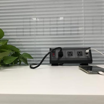 Table Edge Mount Power Strip Desk Clamp Power Sockets with 3 AC Power + 2 USB Charger +1 Switch for for Home Office Hotel (Black)