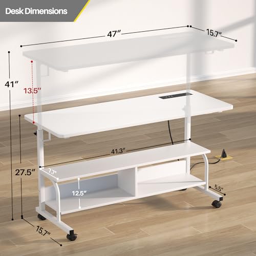Armocity 47" Rolling Standing Desk with Charging Station for Couch Bed - color: White, size: 47''