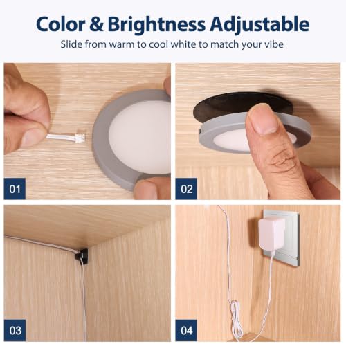 V4light Wired LED Puck Lights, Under Cabinet Lighting Touch Dimmer, 6 Pack - color: Gray, size: 6 Pack