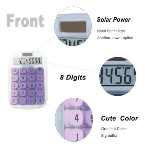 Deskboard Buddy with Calculator, Mechanical Calculator(Purple) | Large LCD Display 8 Digit Tilt Screen and Big Button for Teachers Students Basic Office - color: T - Purple