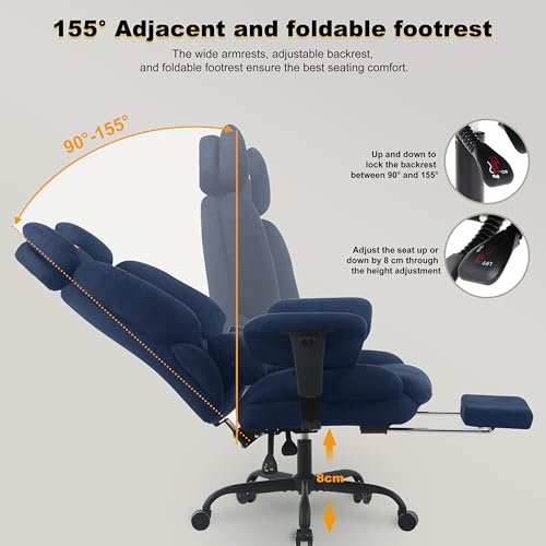 Symino Ergonomic Gaming Chair with Footrest & 155° Recline - color: Darkblue-horn
