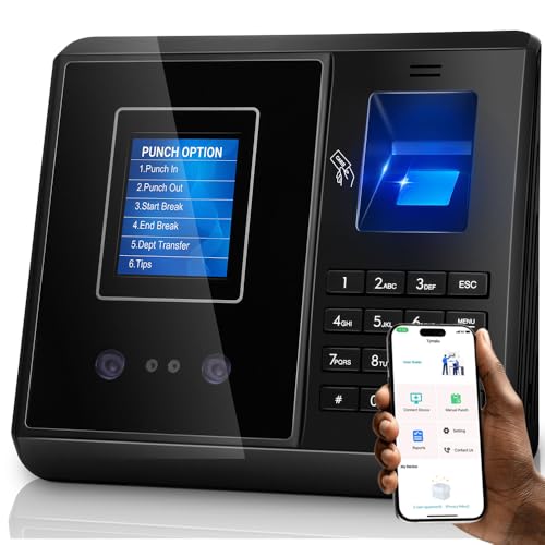 App Control, 5s Fast Connection, Fix Records, Custom Overtime, Lunch & Break Rules, 4 Payroll Reports, No Monthly Fee, 10 IC Cards Included, Fingerprint & Face Time Clock for Small Business