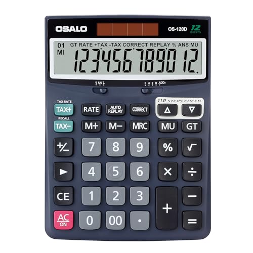 OSALO Large Desktop Calculator 12 Digit Check & Correct Office, Black - size: OS-120D Blue