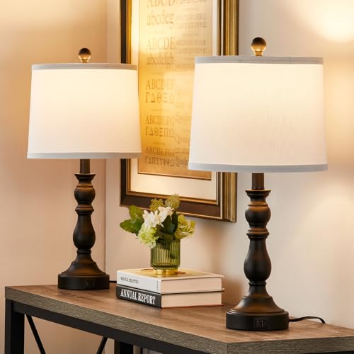 Black Table Lamps Set of 2, Black Lamps for Bedroom, USB C+A Ports - color: E.White, Black
