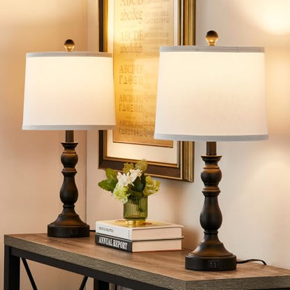 Black Table Lamps Set of 2, Black Lamps for Bedroom, USB C+A Ports - color: E.White, Black