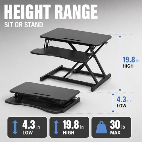 32" Height Adjustable Sit Stand Desk Converter, Dual Monitor Laptop Riser, Black (Desk Converter (Black)) - color: Desk Converter (Black)