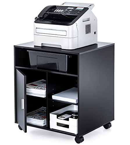 FITUEYES Mobile Wood Printer Stand with Cabinet & Adjustable Shelves, Black