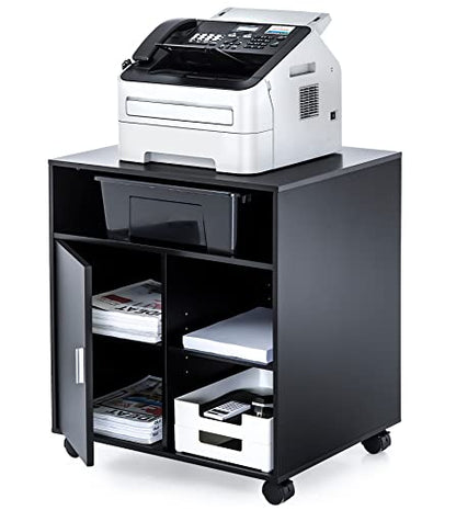 FITUEYES Mobile Wood Printer Stand with Cabinet & Adjustable Shelves, Black