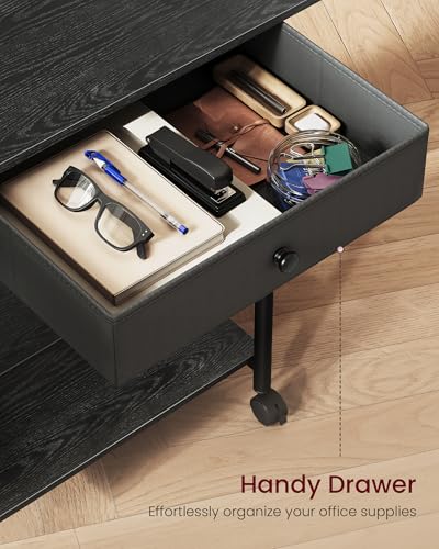 VASAGLE 3-Tier Printer Stand with Locking Wheels, Under Desk Printer Table - color: Ebony Black, size: 3 Tiers with Drawer