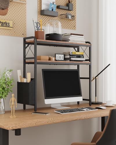 Desk Hutch Dorm with Adjustable Shelves and Side Pockets - color: Rustic Brown