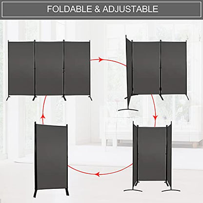 MAYOLIAH 3 Panels Room Divider Partition 6ft Tall Folding Privacy Screen - color: Grey, size: 34"-3 Panel-Arc Base