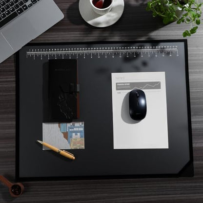 Colingmill 24 x 19 Inch Black Desk Pad with Clear Ruler Overlay