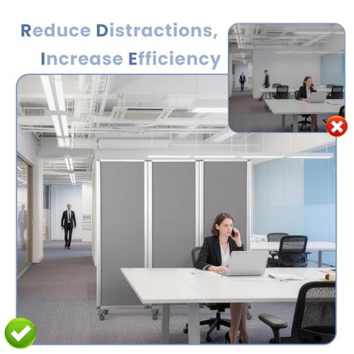 MAKELLO Partition Room Dividers 71"x71", Mobile Cubicle Wall, Gray Felt | 3 Panel Trifold Privacy Panel, Aluminum Frame, Sound Proof, Pinboard, Portable Temporary Wall for Office, Home, Classroom - color: Grey
