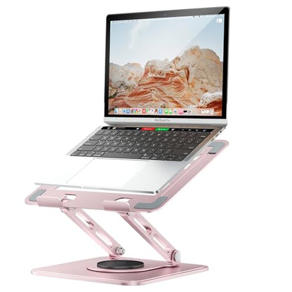 tounee Laptop Stand for Desk, Adjustable Computer Stand Holder with 360° Rotating Base, Ergonomic Laptop Riser Compatible with MacBook Pro Air, All Laptops 10-15.6"-Pink - color: Pink