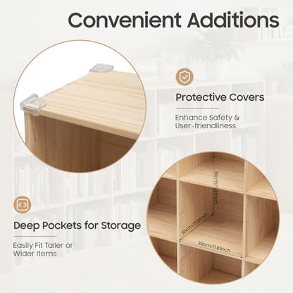 18 Cube Storage Organizer - Solid Wood Bookshelf - Cube Shelf - Vertical or Horizontal Bookcase - Open Book Shelf - Easy Assembly for Bedroom, Living Room, Office - size: 18-Cube