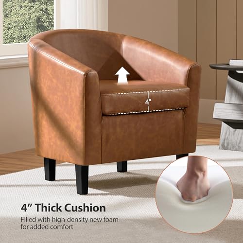 Yaheetech Accent Chairs, Faux Leather Barrel Armchairs, Brown - color: Brown, size: 25.5"D x 27.5"W x 28"H