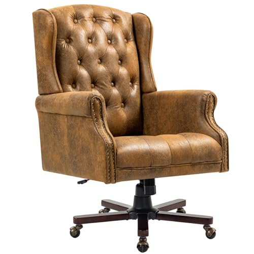 Executive Desk Chair, Ergonomic Swivel Recliner Chair,Bomber Brown | Microfiber Wingback Home Office Chair with Nail Head Trim & Tufted Back, Big and Tall Office Chair for Home and Living Room - color: Bomber Brown, style: Classic