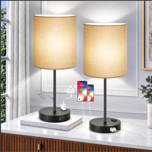 Lynnoland Set of 2 Touch Control Table Lamps, 3-Way Dimmable Bedside Nightstand Lamps for Bedroom Living Room Nursery, 800 Lumens 5000K Warmlight Bulbs Included,Champagne Gold - color: Champagne Gold & Matte Black