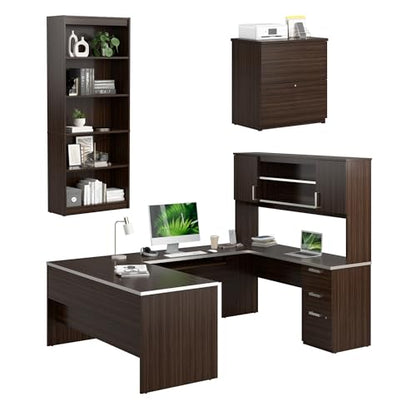 Bestar, Ridgeley Collection, 3-Piece Set Including a U-Shaped Desk with Hutch, a Lateral File Cabinet, and a Bookcase