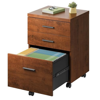 DEVAISE 3 Drawer File Cabinet for Home Office, Wood Under Desk Filing Cabinet, Rolling Printer Stand with Wheels, Walnut - color: Walnut, size: 15.7"D x 18.1"W x 25.6"H