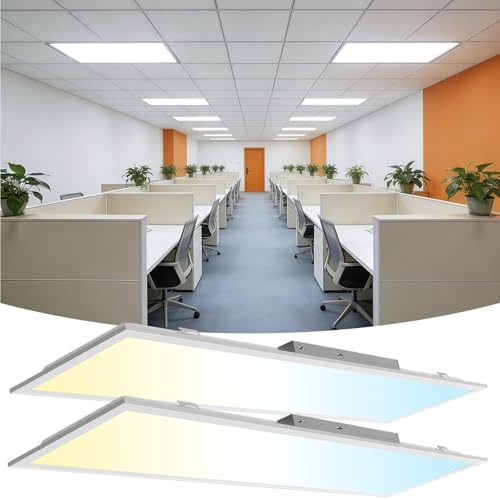 2x4 LED Flat Panel Light 2Pack 5CCT Selectable, 0-10V Dimmable | 9000LM, 3000K/3500K/4000K/5000K/6300K Adjustable, 30W/40W/50W/60W/72W Selectable, Recessed Drop Ceiling Lighting for Office - size: 2 Feet by 4 Feet